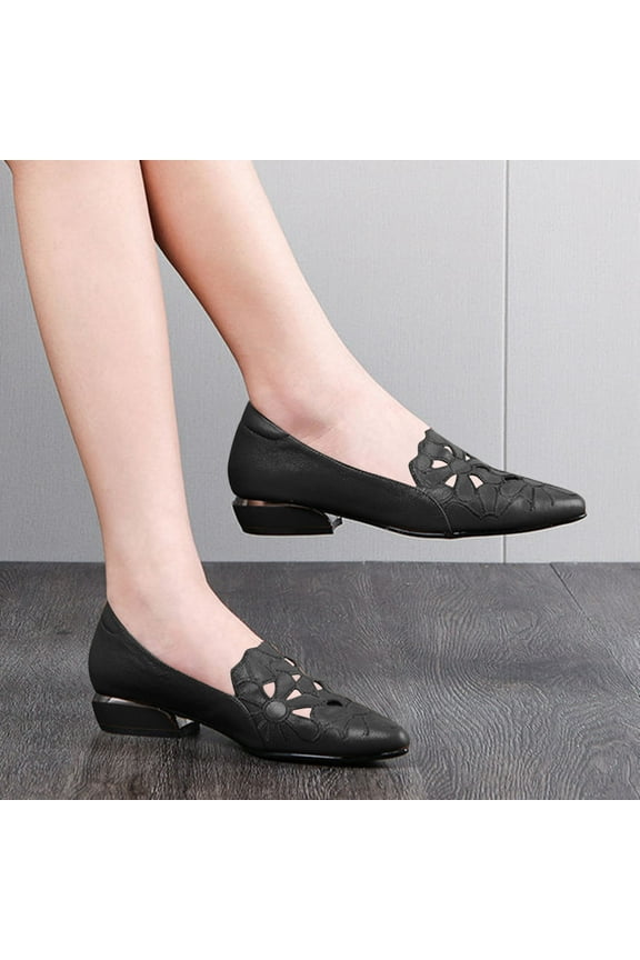 Flats for Women Low Heel Cutout Slip on Leather Shoes Comfortable Floral Non Slip Flats Shoes Trendy Dressy Work Outfits