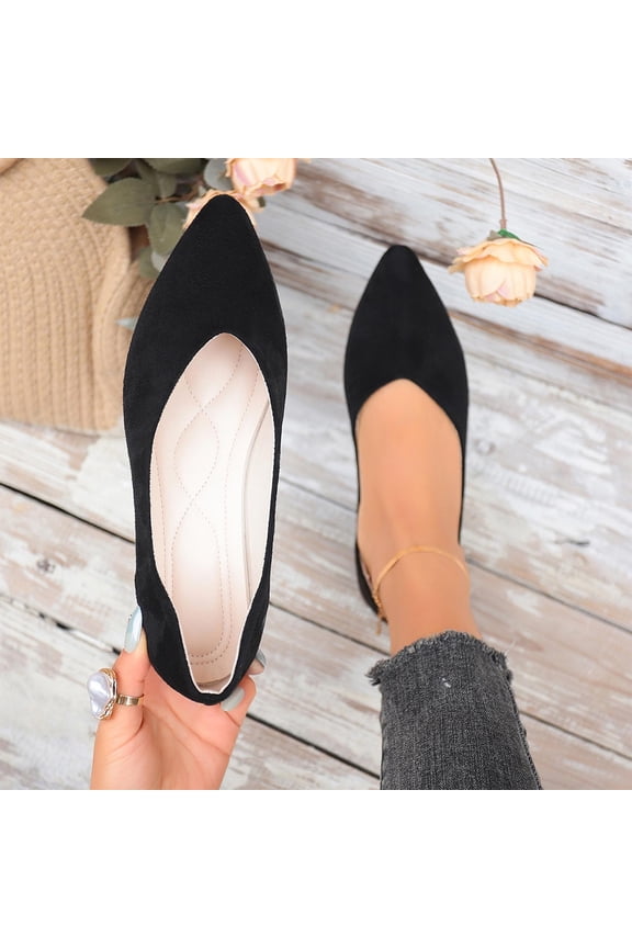 Flats for Women Pointed Toe V Cut Slip on Flats Suede Look Dress Shoes Office Work Travel Daily Comfortable Footwear Black 42