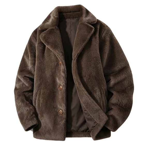 Gamivast Fleece Coats for Men Lapel Collar Button Down Fluffy Jackets Winter Warm Short Overcoat for Business Office