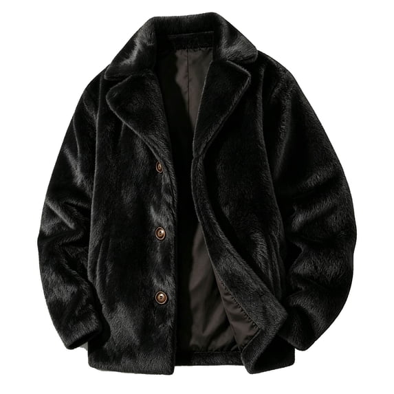 Gamivast Fleece Coats for Men Lapel Collar Button Down Fluffy Jackets Winter Warm Short Overcoat for Business Office