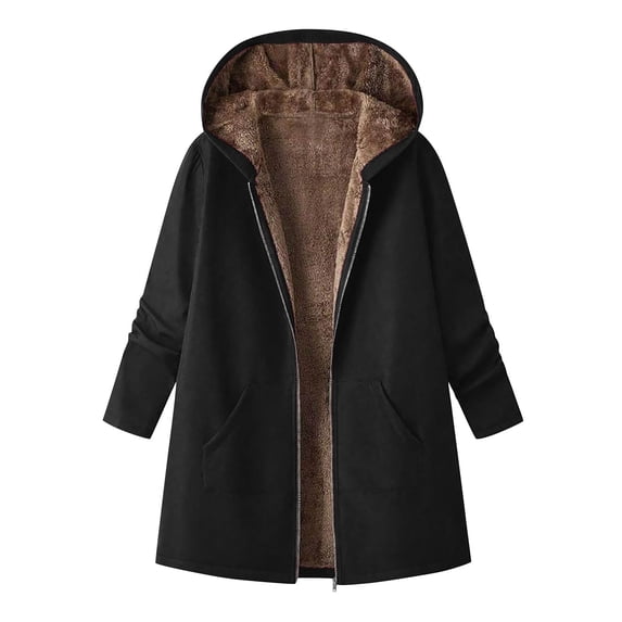 Gamivast Fleece Jacket Foe Women Zip up Long Parka Outerwear with Hood Pockets Winter Warm Coat Sherpa Lined Fleece Jacket Cold Weather Overcoat Black XXL