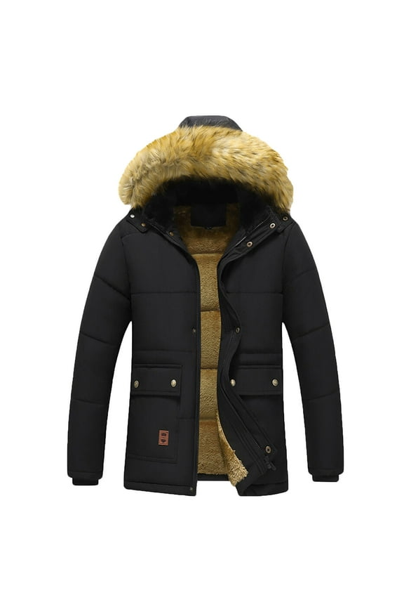 Fleece Jacket Men with Detachable Hood 5XL Zip Up Long Sleeve Fuzzy Sherpa Lined Coats with Pockets Winter Button Down Warm Casual Outerwear Men's Fleece Jackets & Coats