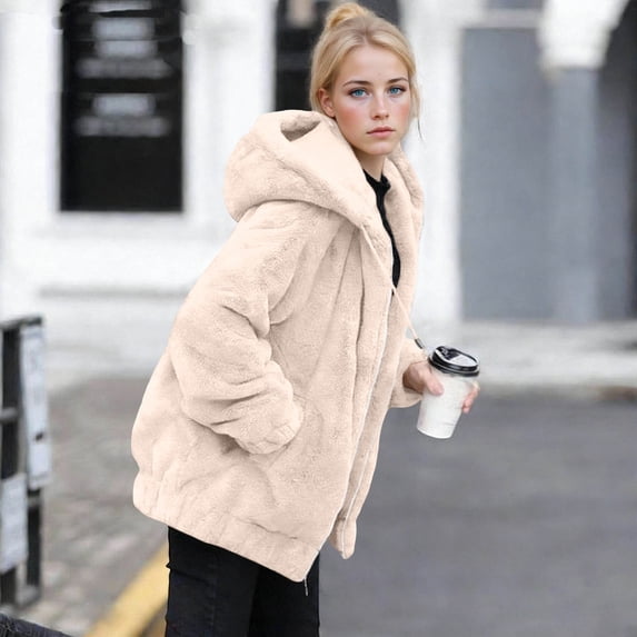 Gamivast Fleece Jacket for Women Oversized Zip up Hooded Fuzzy Sherpa Coat Warm Fluffy Winter Outerwear with Side Pockets Comfortable Casual Lounge Wear for Cold Weather XXL