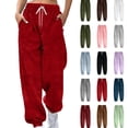 thumbnail image 1 of Gamivast Fleece Joggers for Women with Pockets Fuzzy Straight Leg Winter Warm Sweatpants with Pockets Outdoor Drawstring Elastic Waist Thermal Pants Athletic Running Cuffed Pants, 1 of 5