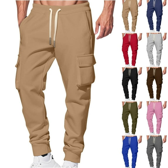 Gamivast Fleece Lined Cargo Pants for Men Loose Fitted Drawstring Sweatpants with Multiple Pockets Athletic Gym Straight Leg Joggers Work Tapered Joggers