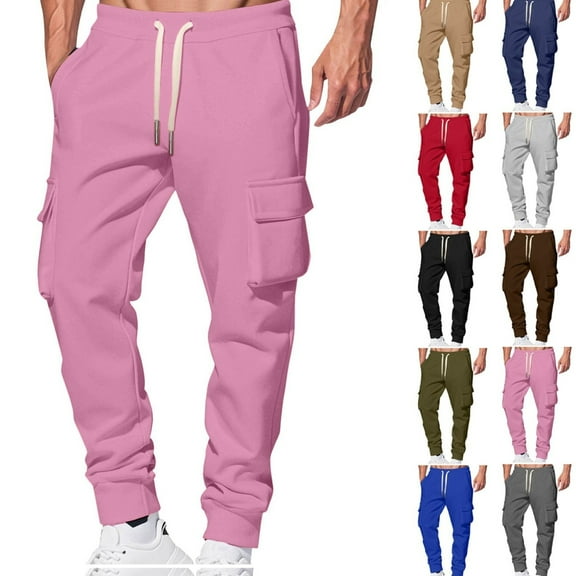 Gamivast Fleece Lined Cargo Pants for Men Loose Fitted Drawstring Sweatpants with Multiple Pockets Athletic Gym Straight Leg Joggers Work Tapered Joggers