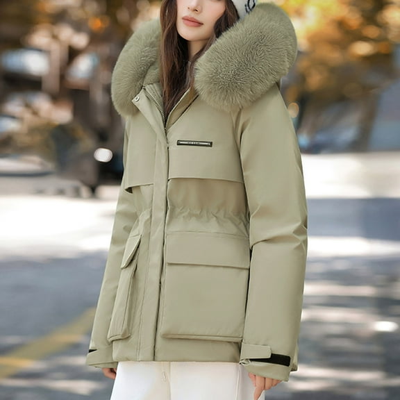 Gamivast Fleece Lined Coats for Women Oversized Zip up Button Down Faux Fur Hooded Jackets Winter Fuzzy Long Sleeve Outerwear with Pockets Warm Drawstring Waist Jacket