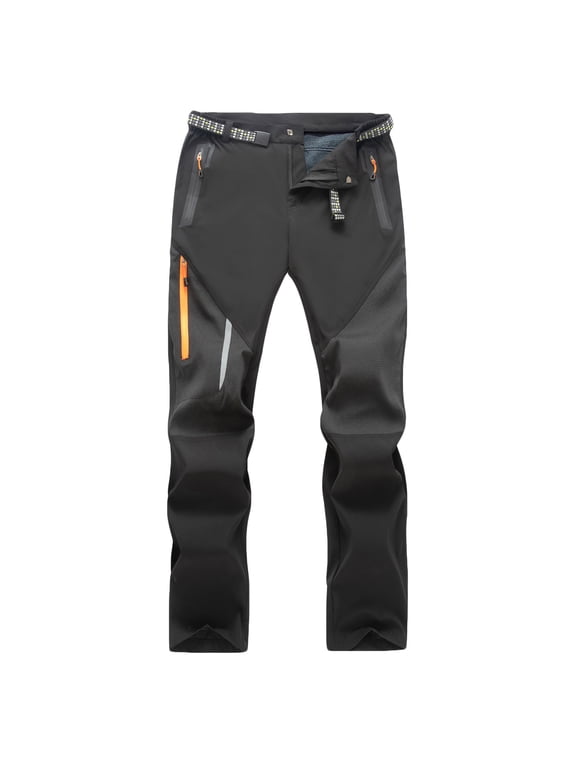 Fleece Lined Hiking Pants Men Waterproof Camping Skiing Ice Fishing Pants with Belt Tactic Cargo Pant Multiple Pockets Straight Leg Work Sweatpants