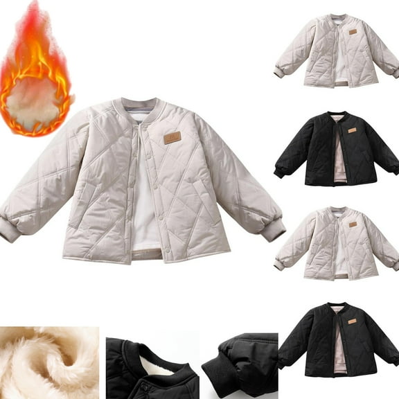 Gamivast Fleece Lined Jackets for Boys Size 7-15 Lightweight Button Down Sherpa Lined Coats with Pockets Trendy Warm Quilted Crewneck Bomber Outerwear for Kids Teen