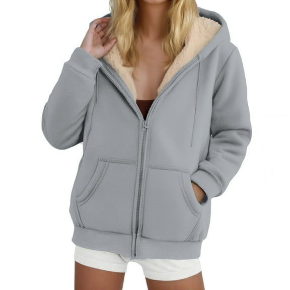 Gamivast Fleece Lined Jackets Women Hooded Long Sleeve Zip up Fuzzy Warm Coats with Pockets Casual Work Drawstring Outerwear Fall Fashion Outfits 2025