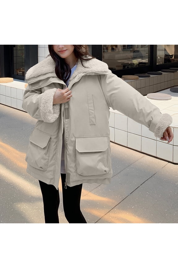 Fleece Lined Jackets for Women Sherpa Oversized Lapel Collar Zip up Coat with Pockets Comfortable Long Sleeves Winter Outerwear Trendy Fuzzy Jacket