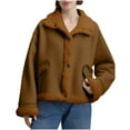 thumbnail image 1 of Gamivast Fleece Lined Suede Jacket Women Button Down Long Sleeves Warm Coats with Pockets Fall Fashion Stand Collar Outerwear Casual Comfortable Jackets, 1 of 5