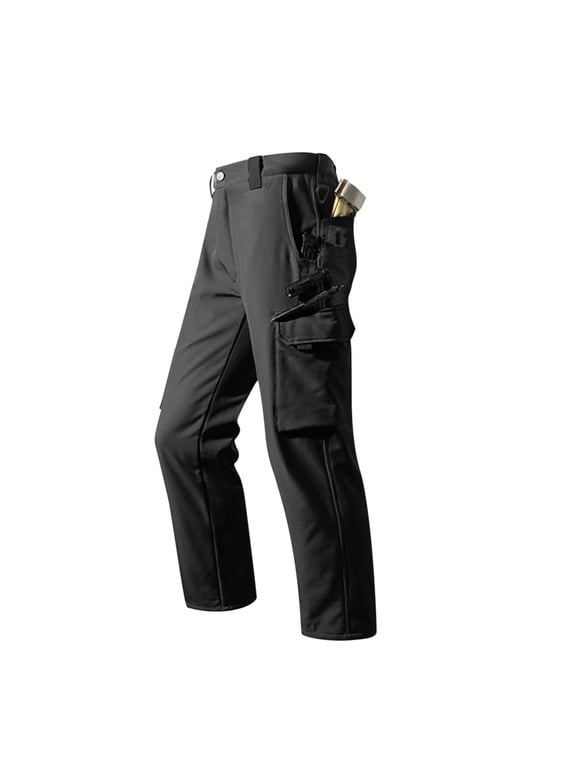 Fleece Lined Tactical Pants Men Outdoor Hiking Straight Leg Cargo Sweatpants with Pockets Casual Loose Button Military Pant Winter Breathable Construction Work Pants