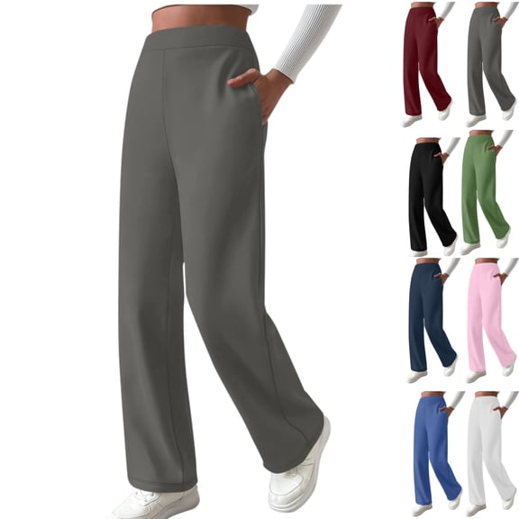 Gamivast Fleece Pants Women with Pockets Baggy Straight Wide Leg Sweatpants Winter Thermal Open Bottom High Waisted Warm Joggers Hiking Outdoor Pull On Pants