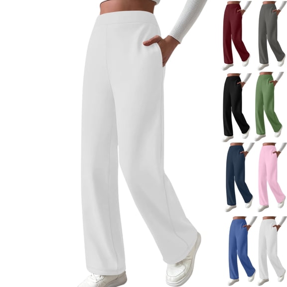Gamivast Fleece Pants Women with Pockets Baggy Straight Wide Leg Sweatpants Winter Thermal Open Bottom High Waisted Warm Joggers Hiking Outdoor Pull On Pants