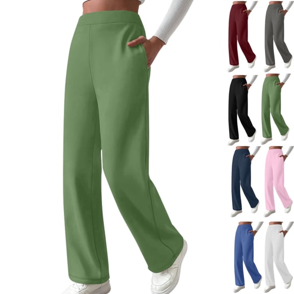 Gamivast Fleece Pants Women with Pockets Baggy Straight Wide Leg Sweatpants Winter Thermal Open Bottom High Waisted Warm Joggers Hiking Outdoor Pull On Pants