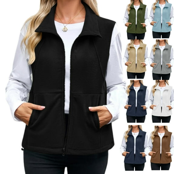 Gamivast Fleece Vest Women Lightweight Sleeveless Zip up Stand Collar Jackets with Pockets Warm Loose Fitted Sherpa Coats Winter Fall Fashion Outfits