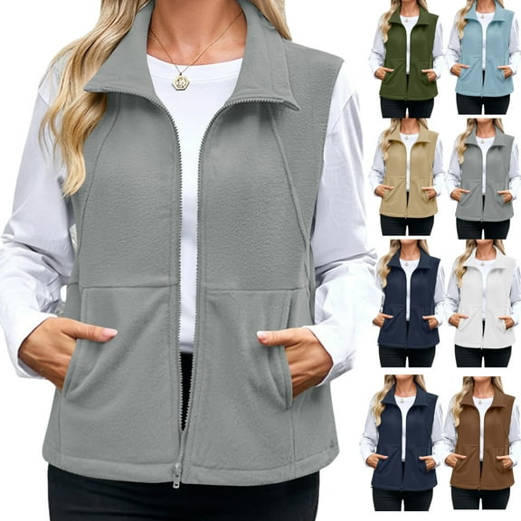 Gamivast Fleece Vest Women Lightweight Sleeveless Zip up Stand Collar Jackets with Pockets Warm Loose Fitted Sherpa Coats Winter Fall Fashion Outfits