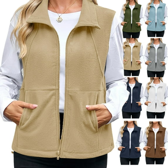 Gamivast Fleece Vest Women Lightweight Sleeveless Zip up Stand Collar Jackets with Pockets Warm Loose Fitted Sherpa Coats Winter Fall Fashion Outfits