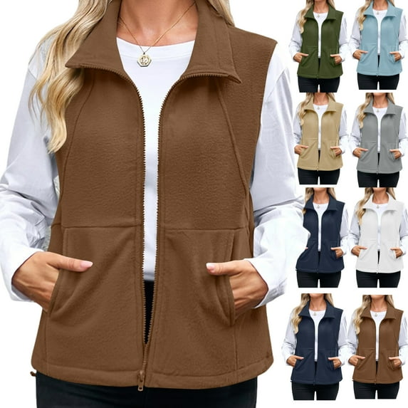 Gamivast Fleece Vest Women Lightweight Sleeveless Zip up Stand Collar Jackets with Pockets Warm Loose Fitted Sherpa Coats Winter Fall Fashion Outfits