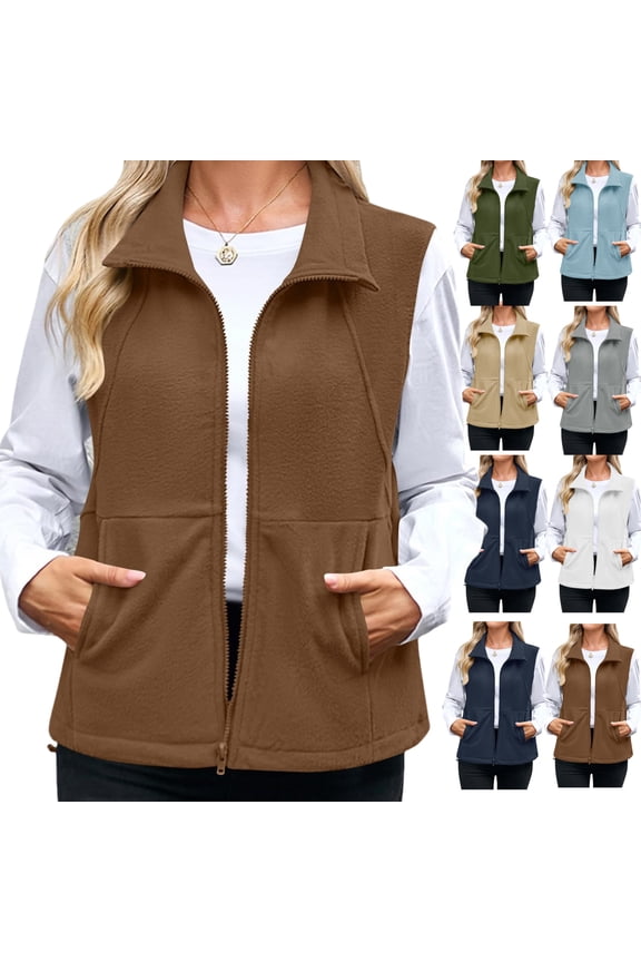 Fleece Vest Women Lightweight Sleeveless Zip up Stand Collar Jackets with Pockets Warm Loose Fitted Sherpa Coats Winter Fall Fashion Outfits