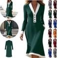 thumbnail image 1 of Gamivast Formal Dresses for Women Slim Fit Midi Dress V-Neck Long Sleeve Elegant Dresses Contrast Color Button Trim Professional Office Work, 1 of 7
