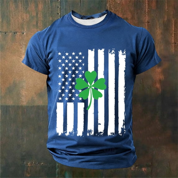 Gamivast Funny Mens Tshirts Big Clover Flag Graphic T-Shirts Crew Neck Short Sleeve Soft Tee Shirts Vintage Print St Patricks Day Party Pub