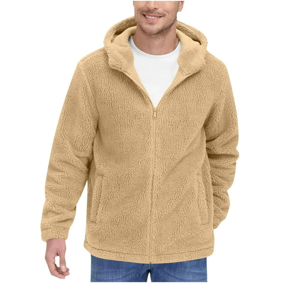 Gamivast Fuzzy Fleece Jacket Men with Hood Lightweight Stand Collar Full Zip Winter Warm Sherpa Coats Casual Lounge Long Sleeve Trendy Solid Color Outerwear Fall Fashion Outfits