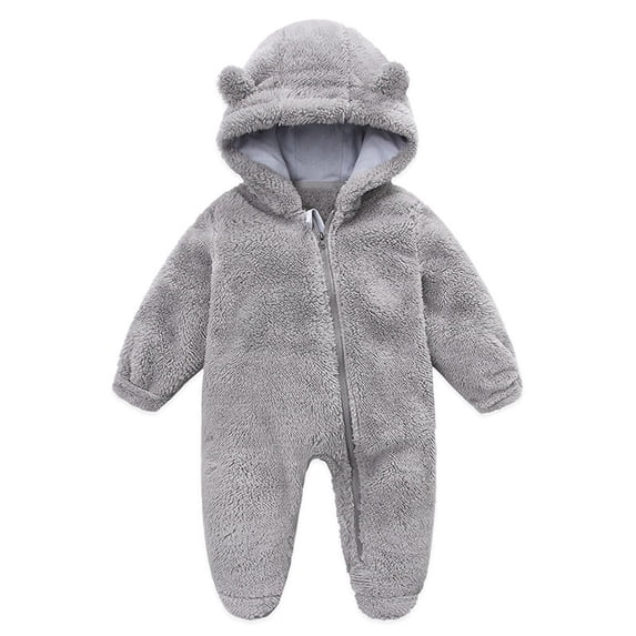 Gamivast Fuzzy Fleece Romper Newborn Baby Cute Bear Ears Hooded Snowsuit Zip up Long Sleeve Winter Warm Jumpsuit Cozy Outerwear for Infant Boys Girls 3M/59/44