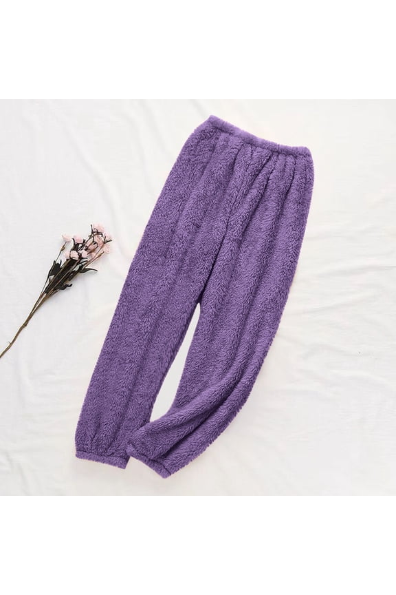 Fuzzy Pajama Pants Women Casual Winter Fleece Straight Leg Joggers Loose Lounge Elastic Waist Pj Pants Comfortable Pull on Sweatpants
