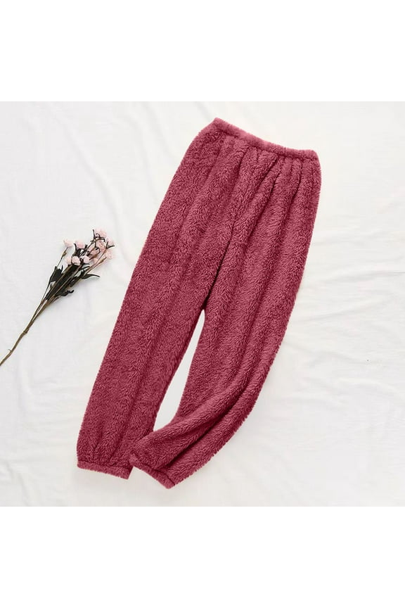 Fuzzy Pajama Pants Women Casual Winter Fleece Straight Leg Joggers Loose Lounge Elastic Waist Pj Pants Comfortable Pull on Sweatpants