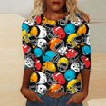 thumbnail image 1 of Gamivast Game Day Shirts Women Plus Size 3/4 Sleeve Football Print Tunic Blouse Trendy Crew Neck Drop Shoulder Sweatshirts Holiday Going Out Tops, 1 of 5