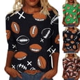 thumbnail image 1 of Gamivast Game Day Tops Women Plus Size 3/4 Sleeve Football Graphic Shirt Loose Fitted Drop Shoulder Crew Neck Casual Blouse Funny Superbowl Outfits, 1 of 5