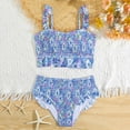 thumbnail image 1 of Gamivast Girls Bathing Suits Size 10-12 Boho Floral Two Piece Swimwear High Waisted Bathing Suit Cute Crew Neck Bikini Sets for Teen Blue 9Y Trajes De Baño Para Niños Y Niñas, 1 of 8
