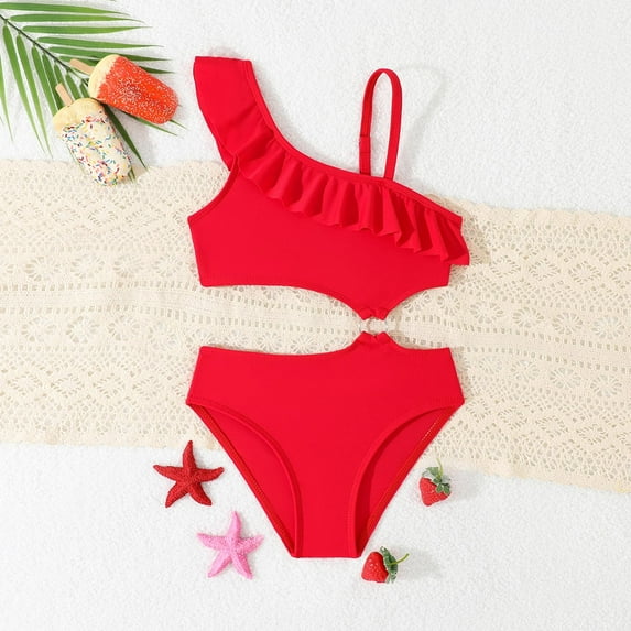 Gamivast Girls Bathing Suits Size 10-12 Boho Floral Two Piece Swimwear High Waisted Bathing Suit Cute Crew Neck Bikini Sets for Teen Red 4T Trajes De Baño Para Niños Y Niñas