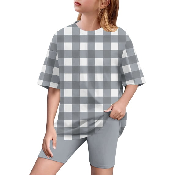 Gamivast Girls Clothes Summer 2 Piece Outfits Fashion Gradient Color Drop Shoulder T-Shirts and Shorts Sets Vacation Casual Kids Clothing Sets Gray 10-12 Camiseta De Para Niños