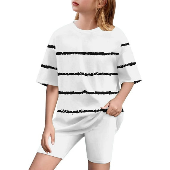 Gamivast Girls Clothes Summer 2 Piece Outfits Fashion Gradient Color Drop Shoulder T-Shirts and Shorts Sets Vacation Casual Kids Clothing Sets White 6-8 Camiseta De Para Niños Clearance