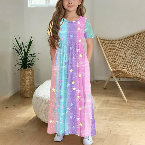 Gamivast Girls Dresses Size 10-12 Floral Maxi Dress Boho Ruffle Sleeve Pleated Casual A-Line Swing Dresses with Pockets Placed Recently by Me Refunds on My Account from an Online Order