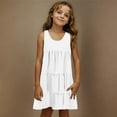 thumbnail image 1 of Gamivast Girls Dresses Size 10-12 Solid Color Crewneck Tank Dress Summer Casual Loose Pleated Flowy Midi Cute Shift Dress Holiday Beach Dress for Teens White 5T Camisas Para Mujer Clearance Sales, 1 of 7