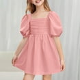 thumbnail image 1 of Gamivast Girls Dresses Summer Square Neck Puff Sleeve Dress A-Line Smocked Cute Mini Dresses Vacation Flowy Beach Dress Spring Dresses for Juniors Pink 10-12 Camisas Para Mujer, 1 of 8