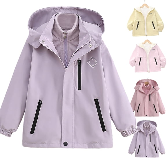Gamivast Girls Fleece Lined Jacket Waterproof Hooded Zip Up Winter Sherpa Jackets for Kids Teen Warm Comfy Lon Sleeve Windbreaker Coats with Zipper Pockets Children Coats Size 4-15