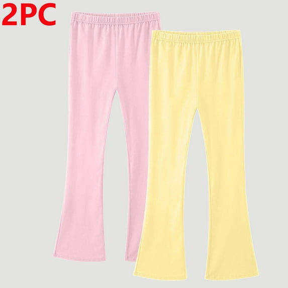 Gamivast Girls Legging Pants Size 3-14 Kids 2 Pack Athletic Flared Leggings Teen Full Length Dance Workout Elastic Waist Leggings Running Yoga Pants Girls Belled Bottom Leggings