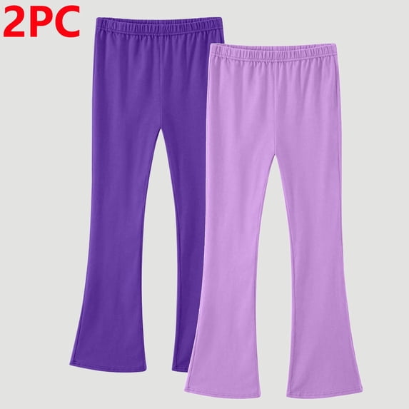 Gamivast Girls Legging Pants Size 3-14 Kids 2 Pack Athletic Flared Leggings Teen Full Length Dance Workout Elastic Waist Leggings Running Yoga Pants Girls Belled Bottom Leggings