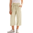 thumbnail image 1 of Gamivast Girls Linen Shorts Cropped Wide Leg High Waisted Capri Pants with Pockets Lightweight Casual Pull-On Tie Waist Pants Summer Vacation Cropped Pants Everyday Playwear, 1 of 6