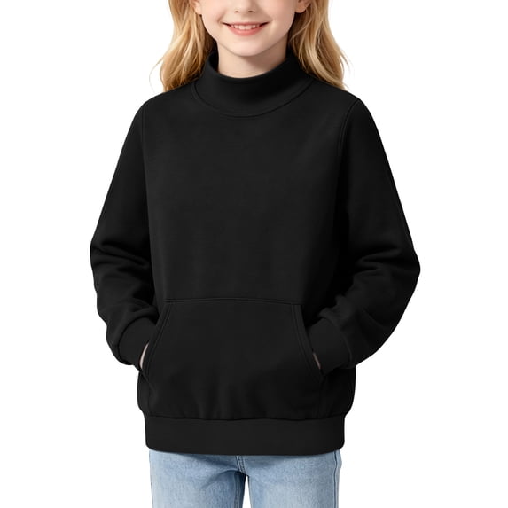 Gamivast Girls Mock Neck Sweatshirt Long Sleeve Pullover Tops with Kangaroo Pocket Casual Fall Winter Sweatshirts Black 130