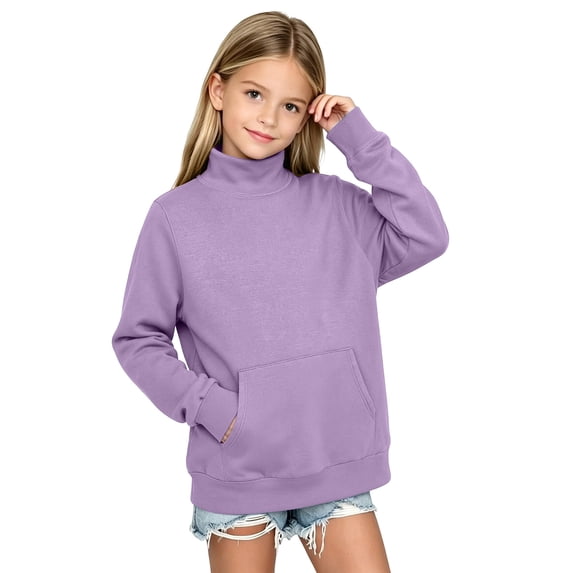Gamivast Girls Mock Neck Sweatshirt Long Sleeve Pullover Tops with Kangaroo Pocket Casual Fall Winter Sweatshirts Purple 170