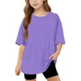 thumbnail image 1 of Gamivast Girls Oversized Tshirts Crew Neck Cotton Tunic Tops Short Sleeve Basic Tops Loose Fit Vacation Casual Plus Size Tops Purple 6-8 Camiseta De Para Niños, 1 of 7