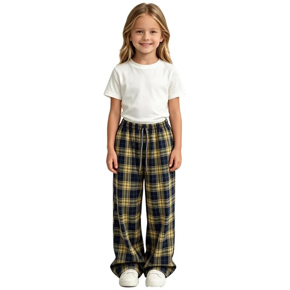 Gamivast Girls Plaid Pants Wide Leg Loose Fit Lounge Elastic Waist Drawstring Pajama Bottoms for Kids Everyday Playwear School Fall Basic Wardrobe