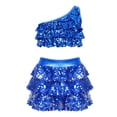 thumbnail image 1 of Gamivast Girls Sequin Dance Outfits One Shoulder Ruffle Crop Top and Skirt Set Sparkle Jazz Performance Costume Party Dress Up Stage Clothes, 1 of 5