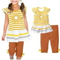 thumbnail image 1 of Gamivast Girls Shirts Summer Casual Clothing Suit Cute Print Short Sleeve Striped T-Shirt + Capri Pant Kids Fashion 2 Piece Outfit Vacation T Shirts Yellow 2T Camiseta De Para Niños, 1 of 7